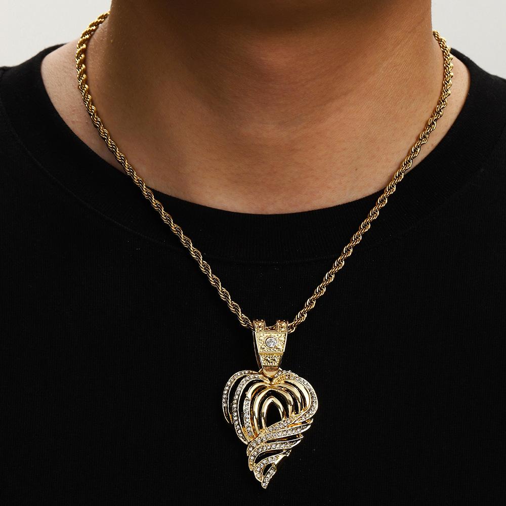 Full Diamond Hollow Love Alloy Pendant Hip Hop Personality Design Sense Men'S Necklace