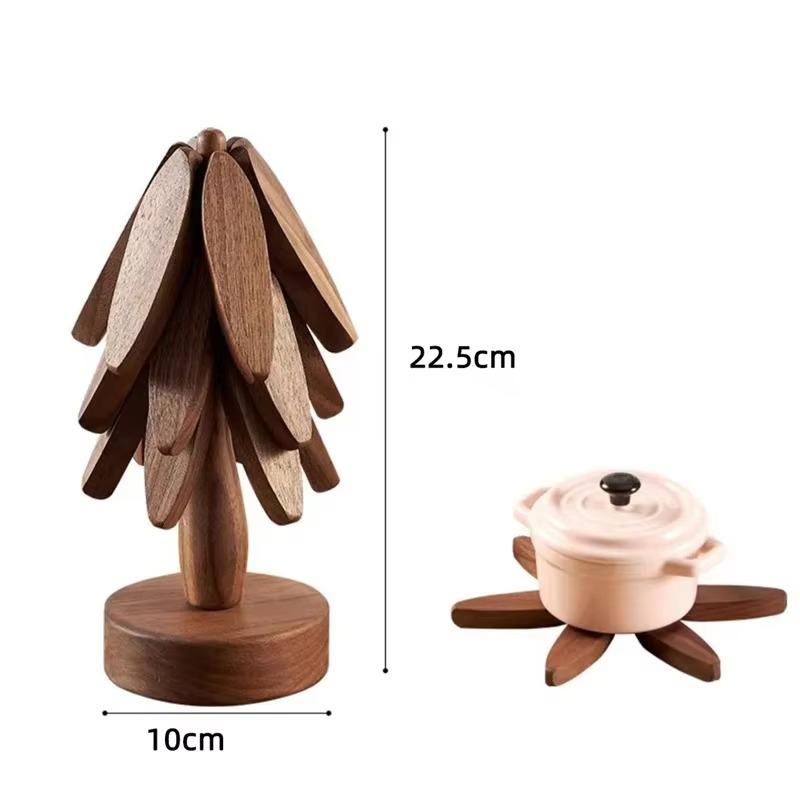 4PCS Wooden Trivets for Hot Dishes Folding Tree Shape Design Anti Scald Heat Resistant Table Mat Set Coaster Wood Placemats Pot