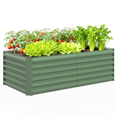 Raised Planter In Galvanised Steel, Garden Bed with Open Bottom, 180 X 90 X 57.5 Cm, Light Green