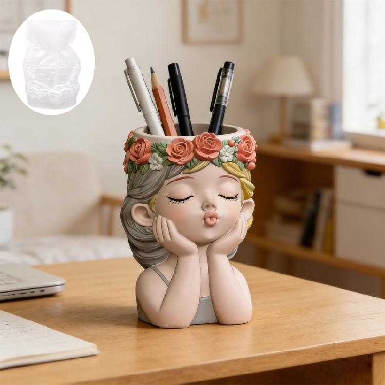 Adorable Girl Shape Silicone Molds For Resin Casting Making Candle Holder Pencil Cup Gypsum Flowerpots Home Decoration