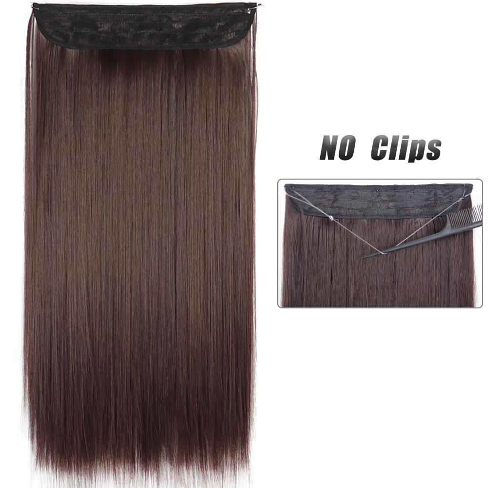 Women Fashion Long Straight Hair Extensions Synthetic Fiber Long Wavy Straight Invisible No Clips Hairpiece