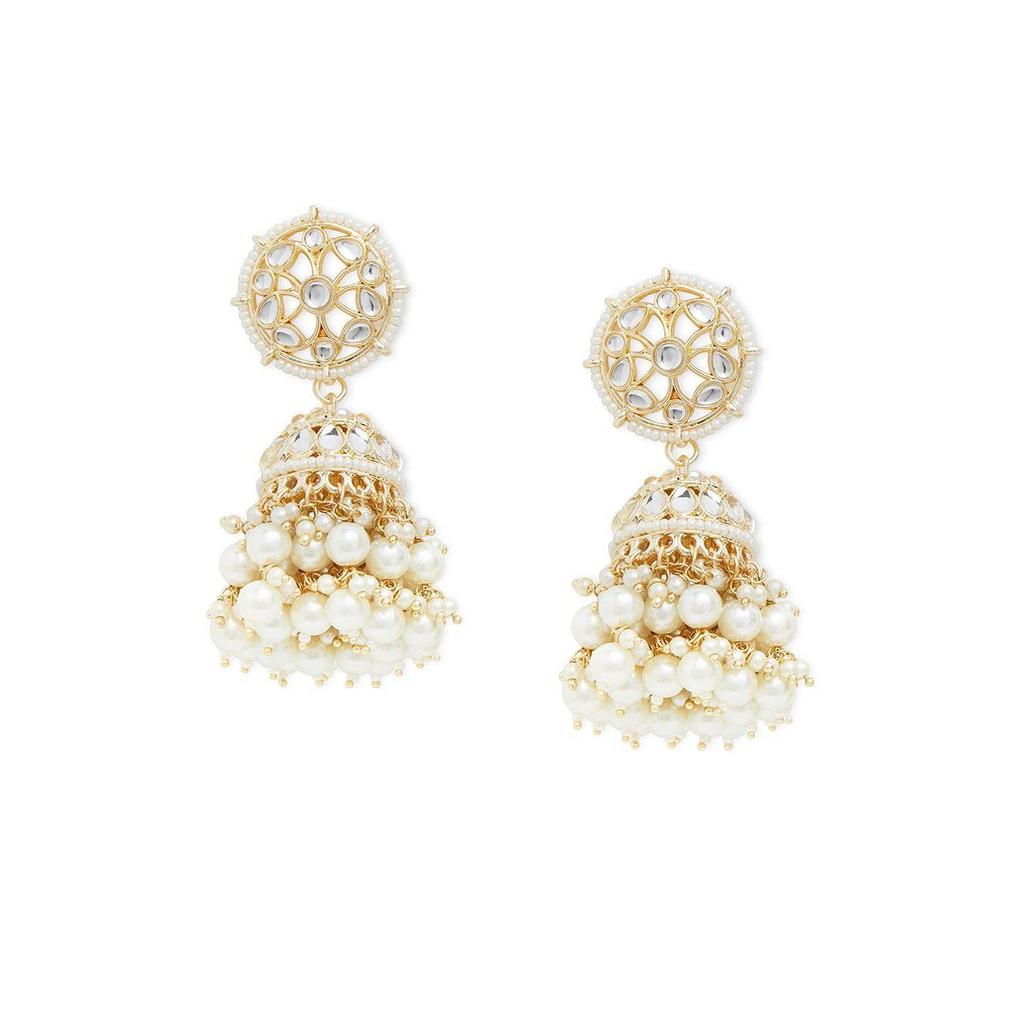 Gold Tone Traditional Kundan & Pearls Jhumki Earring For Women
