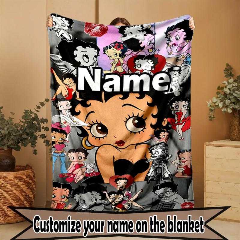 Custom Name Personalized Betty Boop Print Blanket, Home Decor, Bedroom, Sofa, Camping, Couch, Gifts for Birthday Christmas