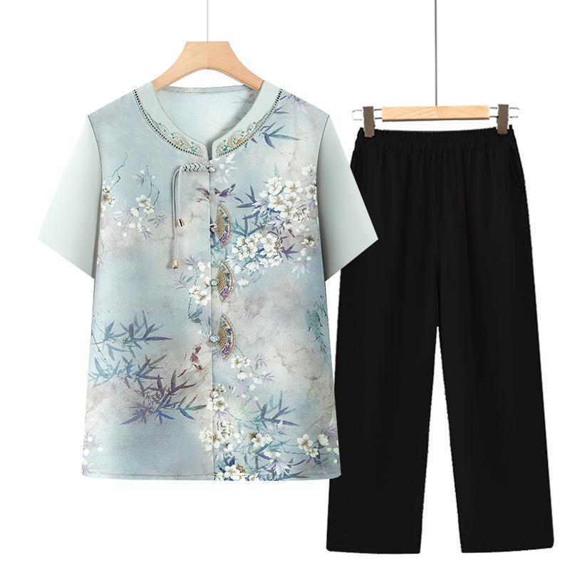 Elegant Summer Mid-Sleeve Cardigan for Elderly Women - New Chinese Style