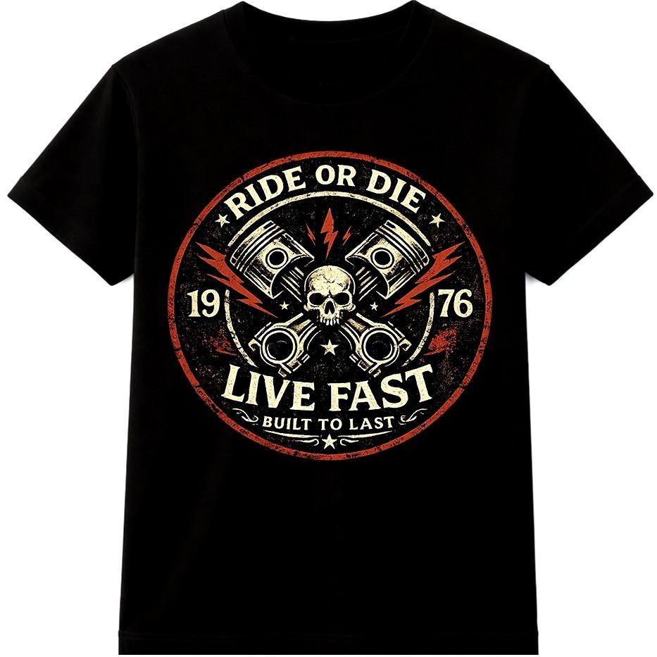 Футболка байкера Ride Or Die Live Fast Череп Поршни Гараж Винтажная Графическая футболка S разноцветный