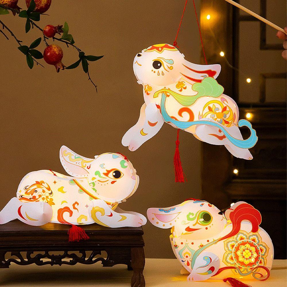 Chinese Style Flying Rabbit Lantern Glowing LED Lantern Toys Handheld Rabbit Lantern  Kindergarten