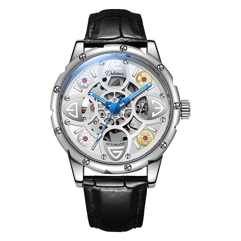 Herren-Automatik-Armbanduhr aus Legierung mit Edelstahlarmband, 30M Wasserdichtigkeit, Leuchtzeiger und Zifferblatt, für Freizeit, Business und Sport