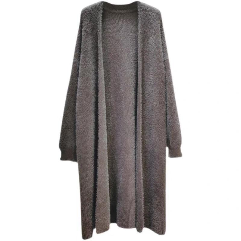 

Женский кардиган из искусственной норки длиной выше колена, свободный повседневный утолщенный вязаный кардиган, куртка-свитер на осень и зиму 2XL