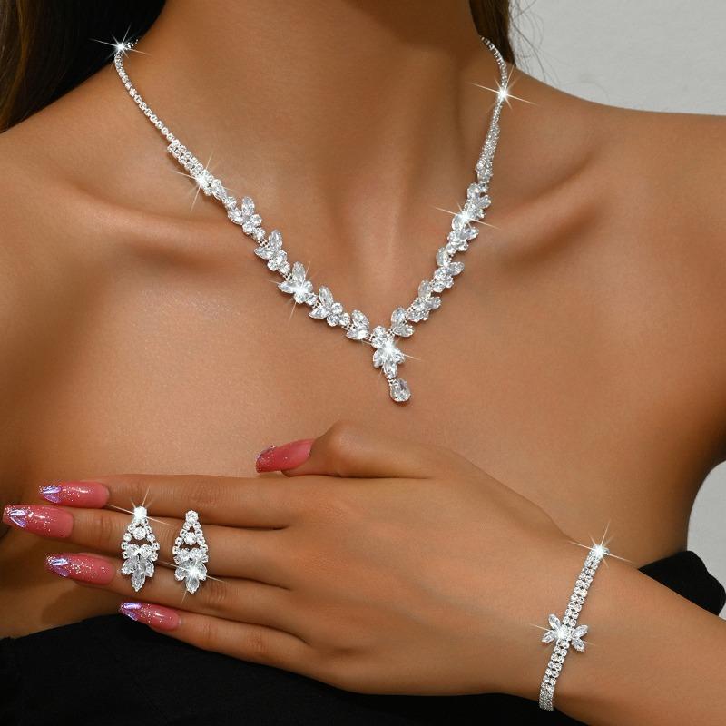BLINGBAY Women's Jewelry Set Sweet Romantic Wedding Bridal Accessories Rhinestones Elegant Necklace Earrings Bracelet Set Women's Fairycore Jewelry