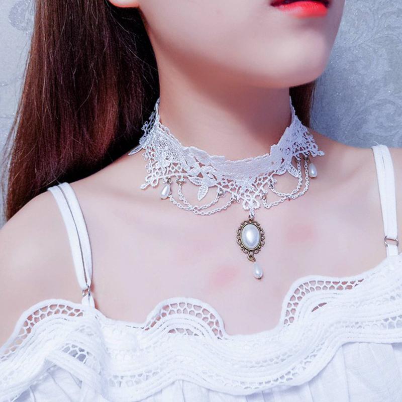 Gothic Punk Lace Choker Necklace For Women Teens Girls Rivet Heart  Collar Necklace Rock Fashion Jewelry Gifts Party  Necklace