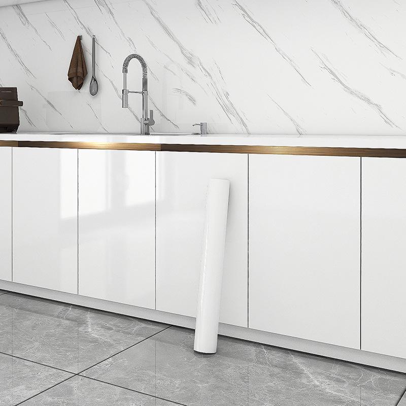 High Gloss White Self-Adhesive Cabinet Stickers - Heat Resistant, Oil-Proof for Kitchen & Dining Surface Renovation.