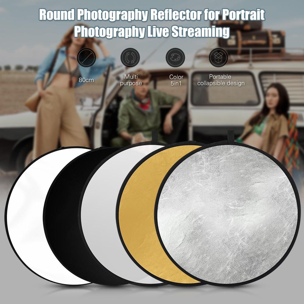 80cm 32Inch Photography Light Reflector 5 in 1(Translucent, Silver, Gold, White, Black) Collapsible Multi Disc for