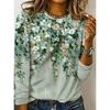 Top da Donna Stampa Floreale Girocollo Manica Lunga T-shirt Autunno Casual Slim Pullover Top a Manica Lunga da Donna