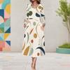 Women Plus Size V Neck Long Sleeve Geometric Printed Midi Dress With Pockets