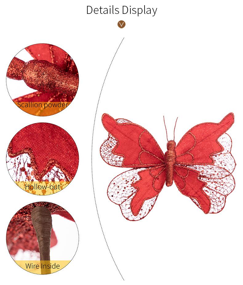Christmas Butterfly Pick Decor Glitter Tulle Wings Multi Color Optional Christmas Tree Party Scene Ornaments