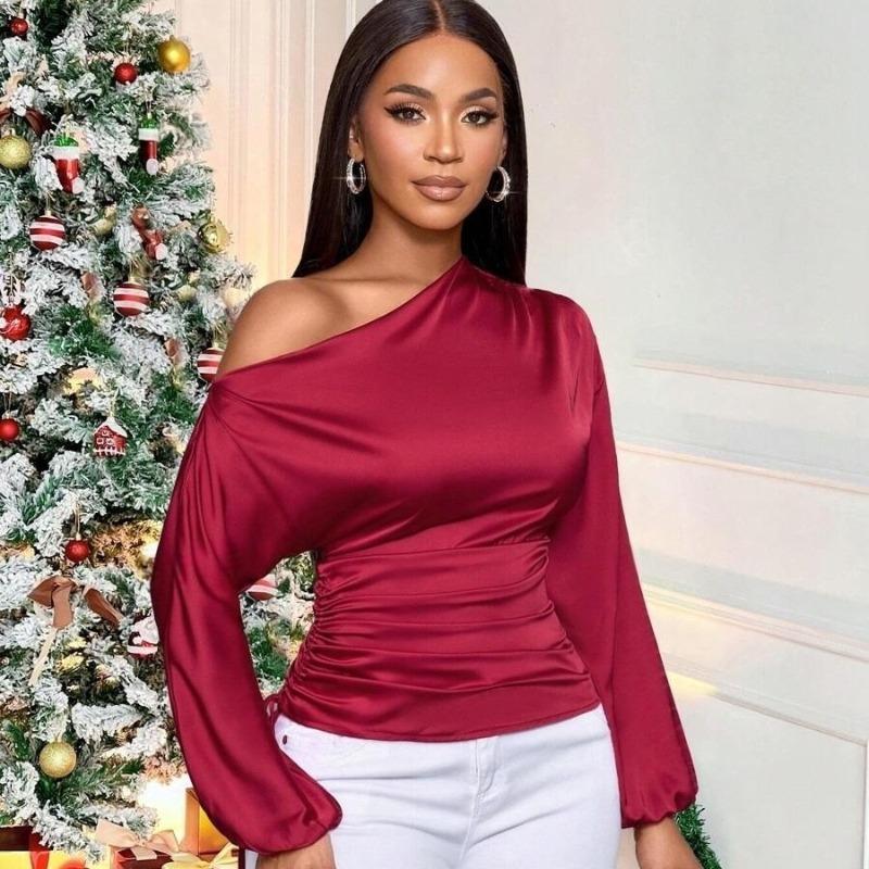Fashion Elegant Skew Collar Loose Women's Shirts Spring and Summer Long Sleeve Lady Casual Blouses Tops Simple Asymmetric Shirt Female Clothing 26400