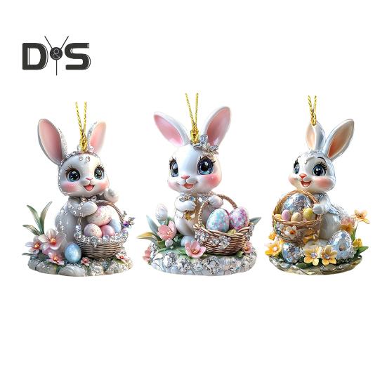 

1/3 шт пасхальные мультяшные кролики подвесные украшения с шнурком легко повесить 2D акриловые украшения подвески для зеркала заднего вида 3pcs