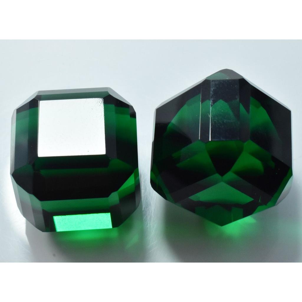 Unique Lab-Created Emerald Green Cube Cut 94.15 Ct CERTIFIED Loose Gemstone Pair 1S-833