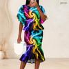 Women Plus Size Two Piece Set Round Neck Batwing Sleeve Ruffle Hem Top Black Gold Printed Fishtail Skirt