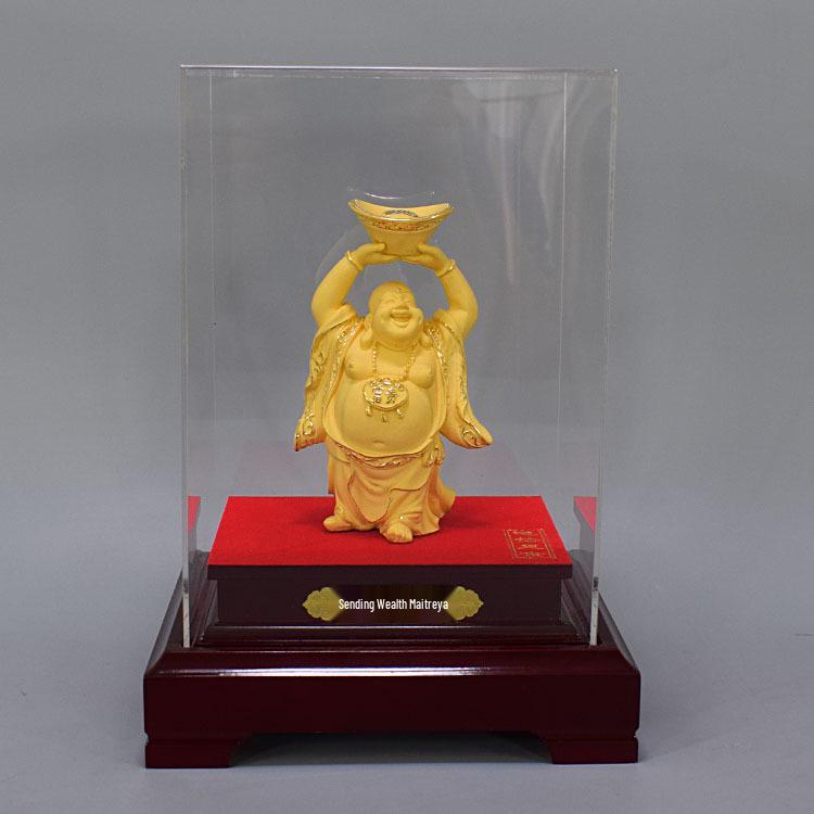 Velour Sand Gold Laughing Maitreya Buddha Statue Ornament for Home and Shop Decor