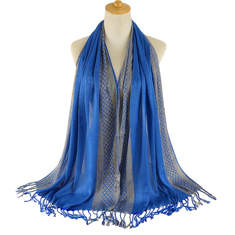 Women Gold Cotton Solid Color Muslim Head Scarf Shawls and Wraps Pashmina Bandana Female Foulard Ladies Hijab Stores