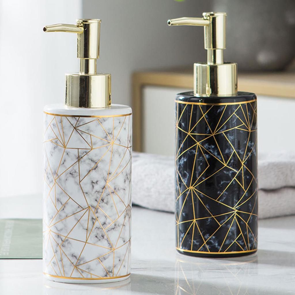 300ml Marble Ceramic Lotion Dispenser Refillable Soap Pump Bottle Empty Bottle Upgrades for Hand Sanitizer and Shampoo