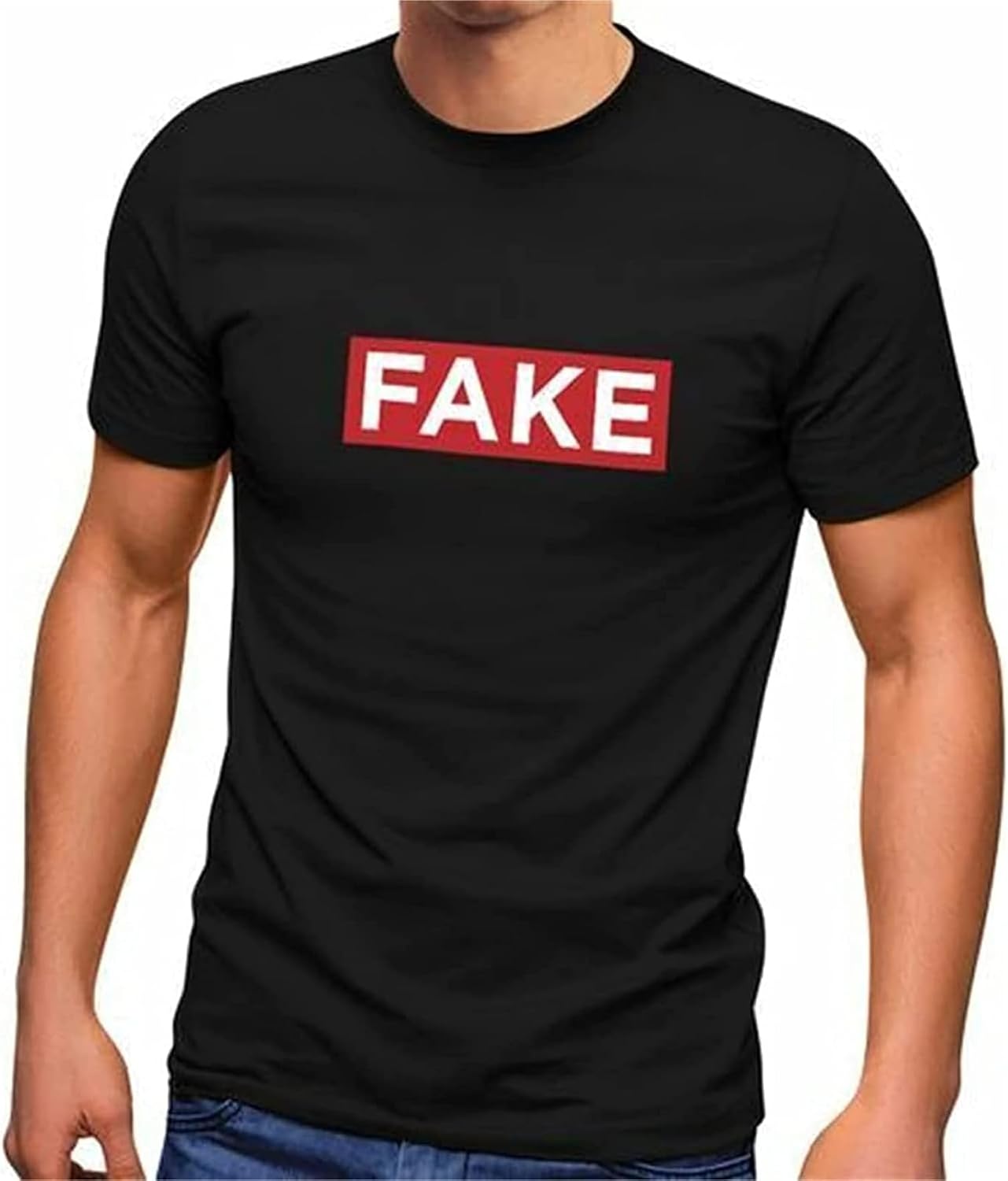 Herren Fake Schriftzug Parodie Hoax Roter Balken T-Shirt Mens Unisex Tees XS чёрный
