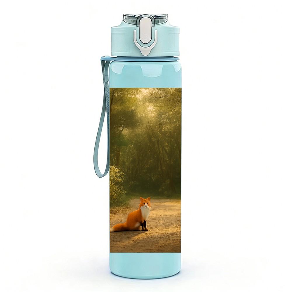1PC Deer Walking Forest Scene Print 750ml Color Plastic Sports Water Bottle Leakproof Flip Straw Lid Suitable for Sports Office Home Use