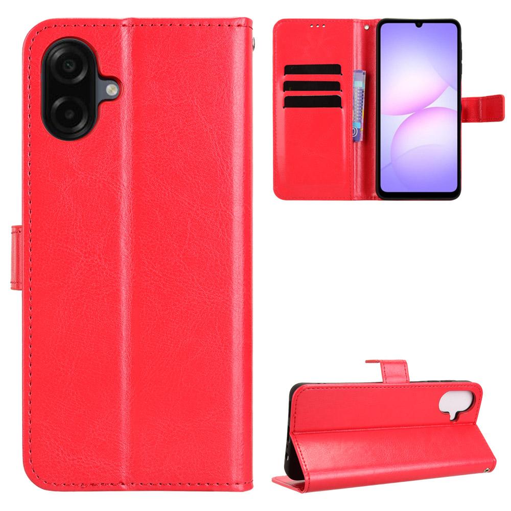 

For Samsung Galaxy A07 4G PU Leather Case with Strap Crazy Horse Texture Phone Wallet Cover Red