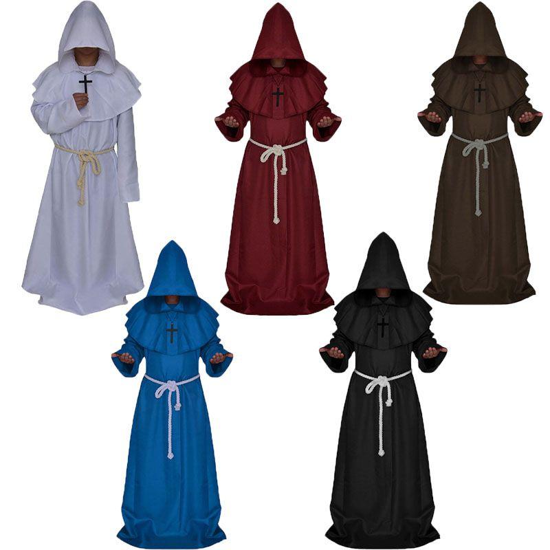 Halloween Monk Death Hooded Robes Priest Cloak Cosplay Costume Party Medieval
