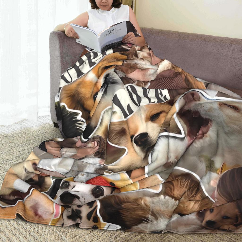 Cute Puppy Dog Warm Soft Blanket Pet Camping Plush Throw Blanket Novelty Couch Chair Flannel Bedspread Sofa Bed Cover