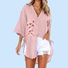 Plus Size Women Fashion Flower Printed Blouses Summer&fall Casual Half Sleeve T-shirt Ladies Loose V Collar Buttoned-down Long Shirt