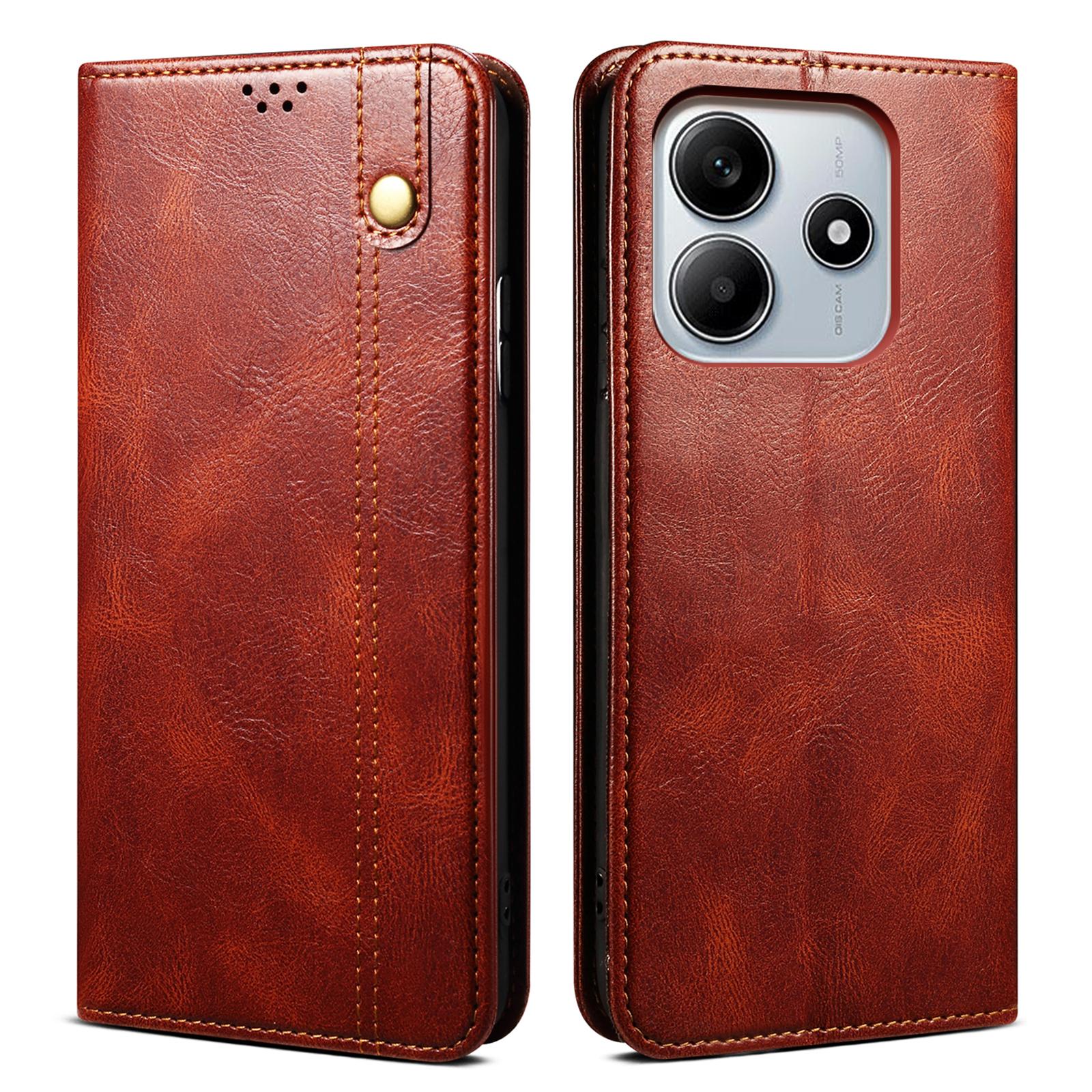 

Для Xiaomi Redmi Note 14 4G (163,25x76,55x8,16 мм) Чохол Текстура Crazy Horse Воскова Шкіра Гаманець Підставка Чохол для Телефону Brown