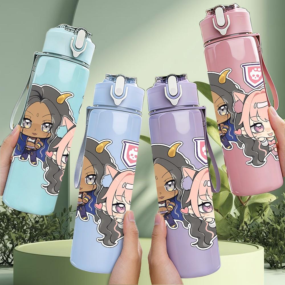 1PC Pink Hair Girl Character 750ml Color Plastic Sports Water Bottle Leakproof Flip Straw Lid Suitable for Sports Office Home Use