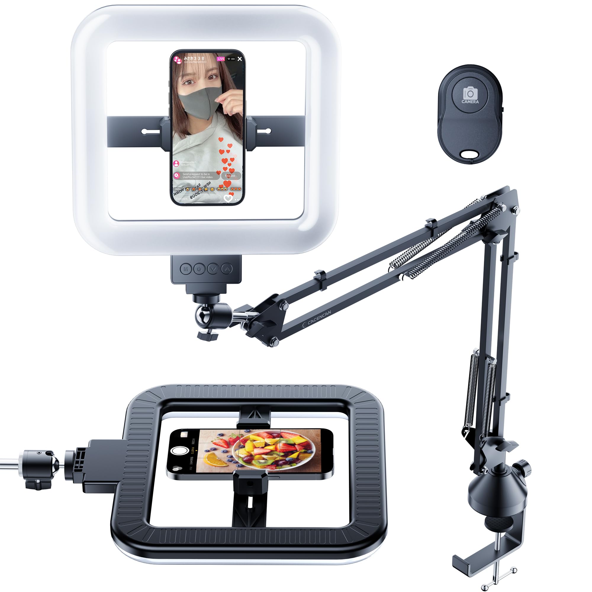 

CACENCAN M08 Кільцевий штатив для фотографування на смартфон з регульованим кутом зверху та 3 кольорами 1400 USB Селфі та Відео Зверху Рука Акторка Онлайн Манікюр чорний