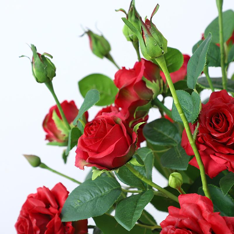 Artificial Flower 3 Head Feel Crimped Rose Wedding Hand Bouquet Feel Home Interior Living Room Decoration Fake Flowers