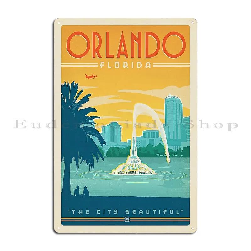 Orlando Retro Color Print Poster Florida Usa Design Our First Home Gifts Metal Plaque Create Custom Personalized Tin Sign Poster