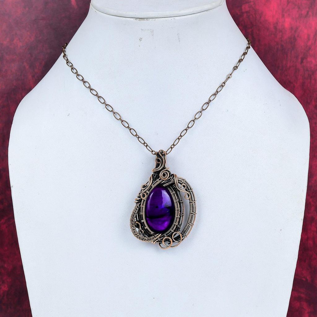 Purple fire labradorite pendant copper wire wrapped pendant handmade boho pendant copper jewelry engagement gifts wire wrap gemstone jewelry