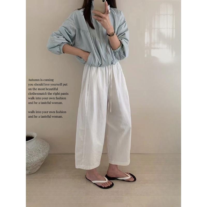 

Japan and Korea small wide-leg pants casual nine-point pants~ summer thin washed cotton loose pants paper pants M белый