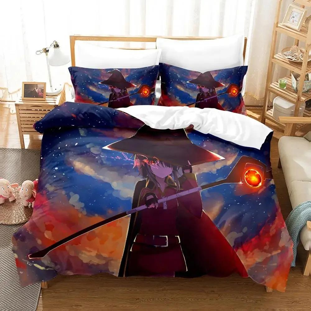 Set de lenjerie de pat Anime KonoSuba Băieți Fete Dimensiune Twin Queen Husă de plapumă Față de pernă Pat Copii Adulți Modă Textile de casă