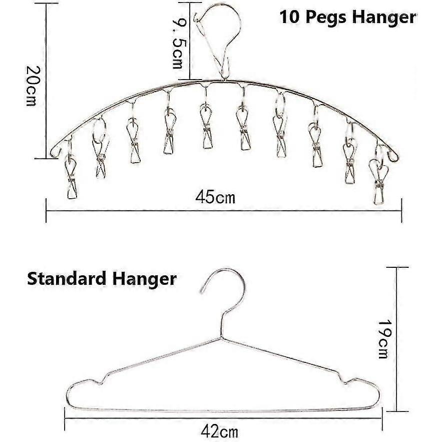 2 Pack Stainless Steel Laundry Drying Rack Clothes Hanger With 10 Clips