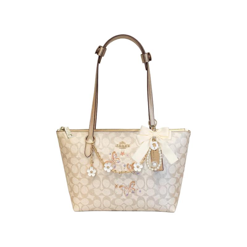 

COACH shoulder bag [Customized bag] Fiona 24 classic logo FIONA zipper closure printing flower chain doll butterfly pearl pendant Mihuaji basic style коричневий