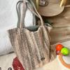Stylish Double Sided Design Plaid Tote Bag Colorful Thicken Handbag Soft Large Capacity Woolen Tote Bag Daily Use