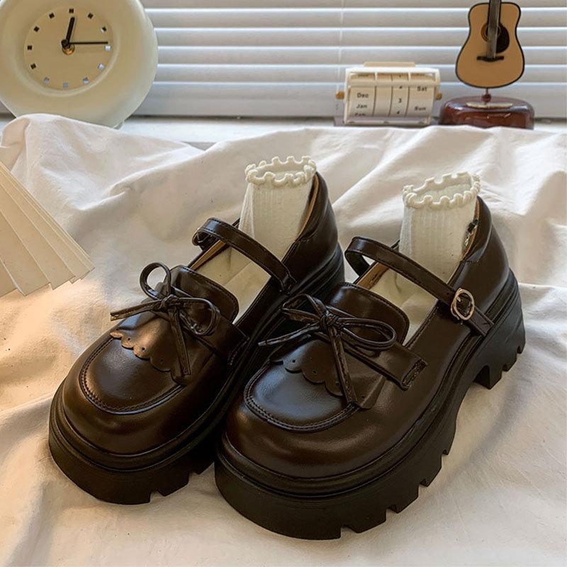 Love College Style with Skirt Cute Versatile Single Shoes New Spring and Autumn Thick Heel Thick Sole Height Increase Small Leather Shoes Women