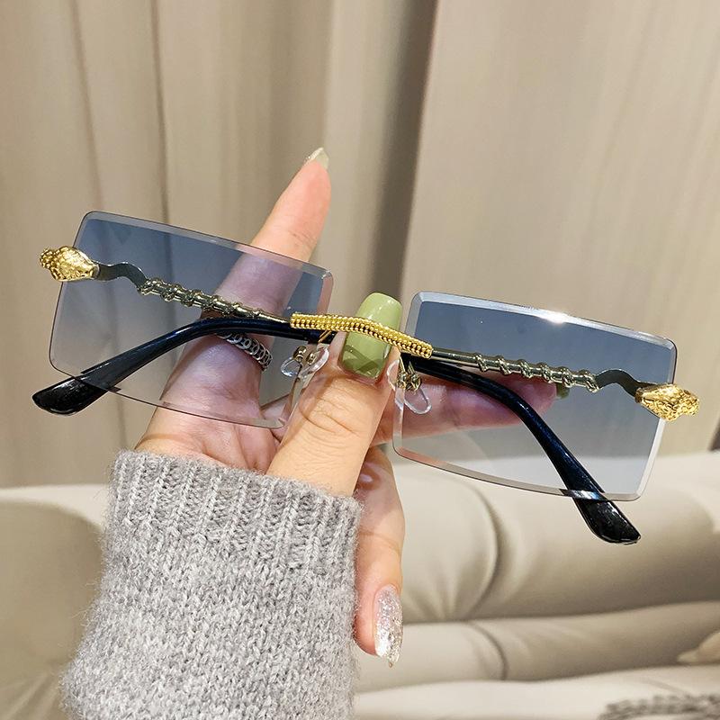 Popular Vintage Rimless Snake Square Sunglasses Men Women Luxury Brand Designer Travel Driving Metal Cutting Sun Glasses UV400