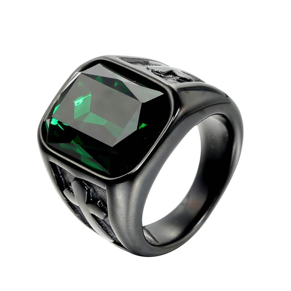 Punk Kreative Flerfargede Steinringer for Menn Kvinner Fest Høy Kvalitet Vintage Rustfritt Stål Korsring Smykker Engros