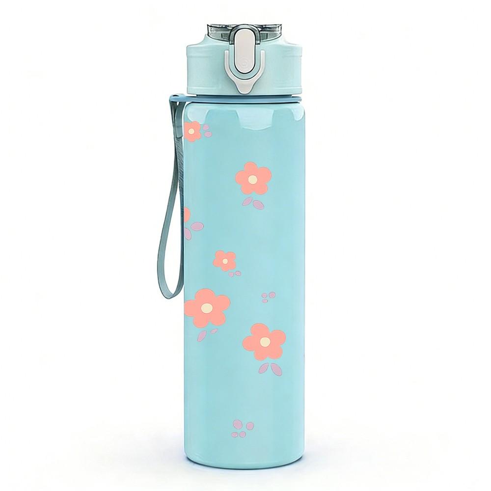 1PC Tiny Pink Simple Floral Pattern Print 750ml Color Plastic Sports Water Bottle Leakproof Flip Straw Lid Suitable for Sports Office Home Use