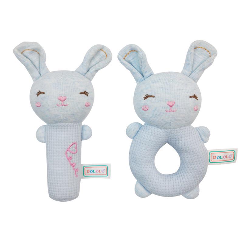 Mamibeby Organic Cotton Baby Toy Set: Cute Animal Hand Rattle & Squeaky Stick 14cm