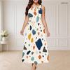 Women Plus Size Round Neck Triple Keyhole Cutout Sleeveless Printed Long Dress