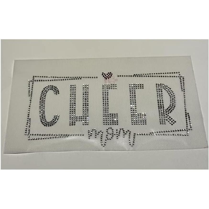 Set of 2 Bling Cheer Mom Iron On 8.3' Width Rhinestones Patch Crystal Hotfix Heat Transfer DIY Applique